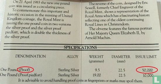 Verenigd Koninkrijk 1 pound 1983 (PROOF - zilver) "Royal Arms" - Afbeelding 3