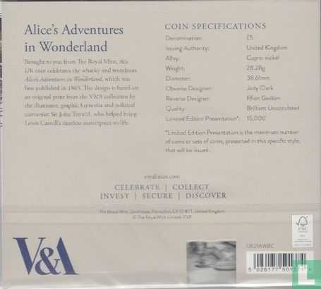 United Kingdom 5 pounds 2021 (folder - coloured) "Alice's adventures in Wonderland" - Image 2