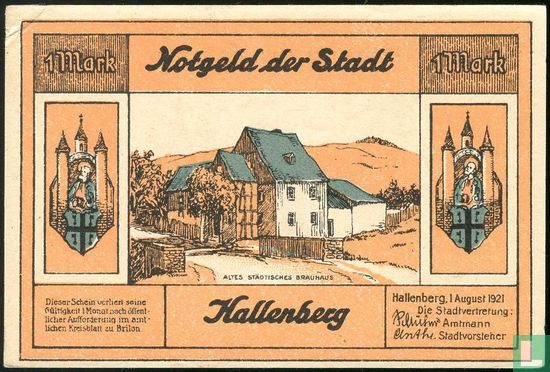 Hallenberg, Stadt - 1 Mark 1921  - Afbeelding 2