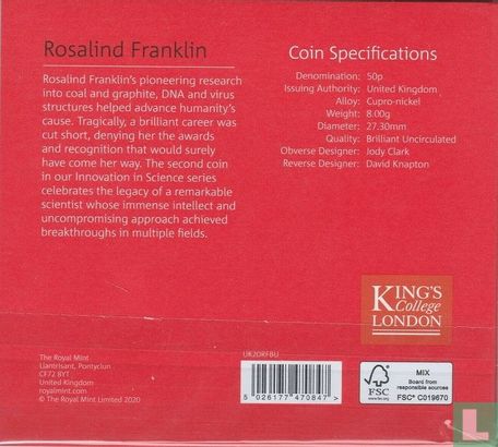 Royaume-Uni 50 pence 2020 (folder) "100th anniversary Birth of Rosalind Franklin" - Image 2