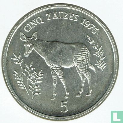 Zaire 5 zaires 1975 "Okapi" - Image 1