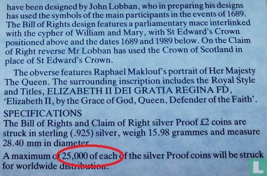 Verenigd Koninkrijk 2 pounds 1989 (PROOF - zilver) "300th anniversary of the Claim of Right" - Afbeelding 3