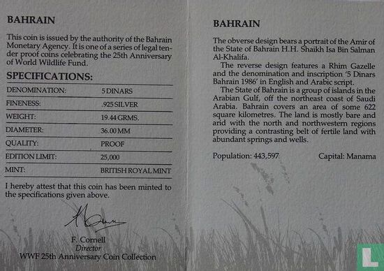 Bahrein 5 dinars  AH1406 (1986 - PROOF) "25th anniversary of the World Wildlife Fund" - Afbeelding 3