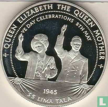 Tokelau 5 tala 1997 (PROOF) "Queen Elizabeth the Queen Mother - VE day celebrations" - Afbeelding 2