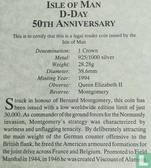 Man 1 crown 1994 (PROOF - zilver) "50th anniversary of Normandy Invasion - General Montgomery" - Afbeelding 3