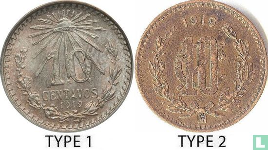 Mexique 10 centavos 1919 (type 1) - Image 3