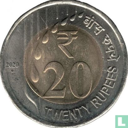 India 20 rupees 2020 (Hyderabad) - Image 1