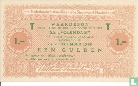 Board money 1 Guilder Dutch American Steamship Company: SS "Volendam" - Image 1