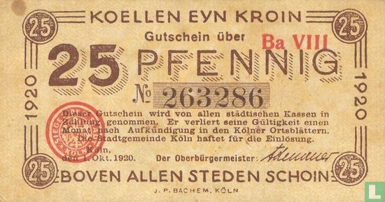 Köln, Stadt - 25 pfennig (1) 1920 - Afbeelding 1