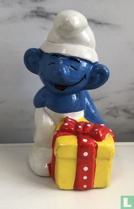 Spaarpot Smurf met cadeau - Afbeelding 1