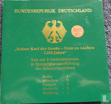 Duitsland jaarset 2000 (PROOF) "1200th anniversary Founding the Cathedral in Aachen by Charlemagne" - Afbeelding 1