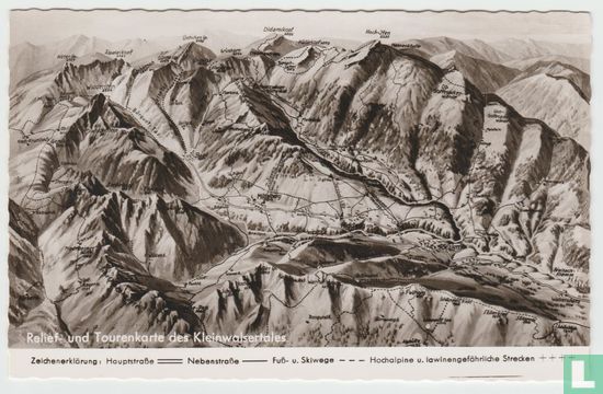 Relief und Tourenkarte des Kleinwalsertales Österreich Karte Ansichtskarten Map Austria Posrcard - Image 1