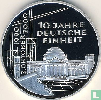Germany 10 mark 2000 (PROOF - G) "10th anniversary of the German reunification" - Image 2