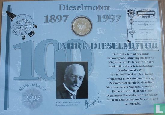 Germany 10 mark 1997 (Numisblatt) "100th anniversary of Diesel engine" - Image 1