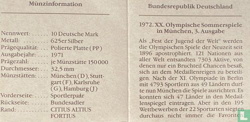 Duitsland 10 mark 1972 (PROOF - D) "Summer Olympics in Munich - Athletes" - Afbeelding 3