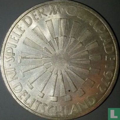 Allemagne 10 mark 1972 (J - type 1) "Summer Olympics in Munich - Spiraling symbol" - Image 1