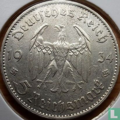 Duitse Rijk 5 reichsmark 1934 (G - type 1) "First anniversary of Nazi Rule" - Afbeelding 1