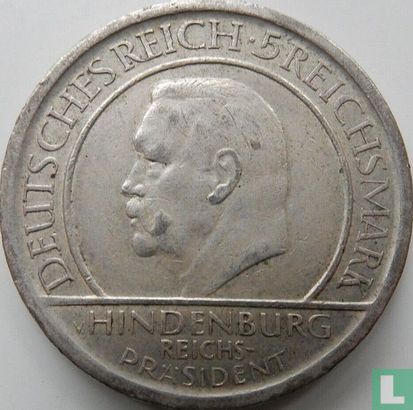 Empire allemand 5 reichsmark 1929 (F) "10th anniversary Weimar Constitution" - Image 2