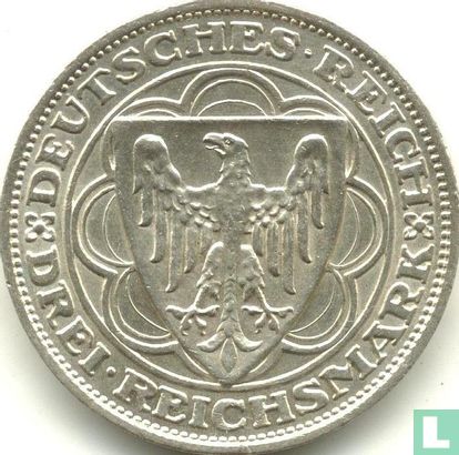 Empire allemand 3 reichsmark 1927 "100 years of Bremerhaven" - Image 2