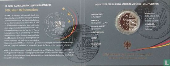 Duitsland 20 euro 2017 (PROOF - folder) "500th anniversary of Reformation" - Afbeelding 2