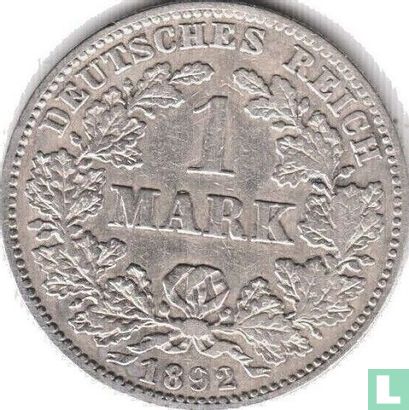 Empire allemand 1 mark 1892 (J) - Image 1