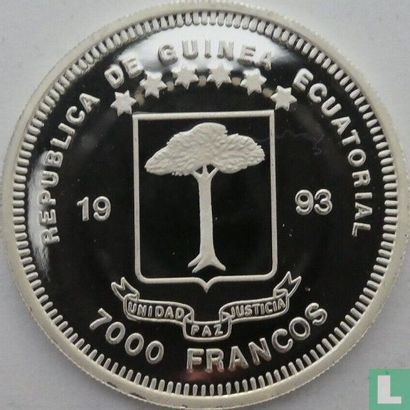 Equatoriaal-Guinea 7000 francos 1993 (PROOF) "Giraffe" - Afbeelding 1