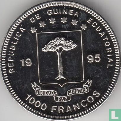 Äquatorialguinea 1000 Franco 1995 (Typ 2) "150th anniversary First tricolor stamp Basel Taube" - Bild 1
