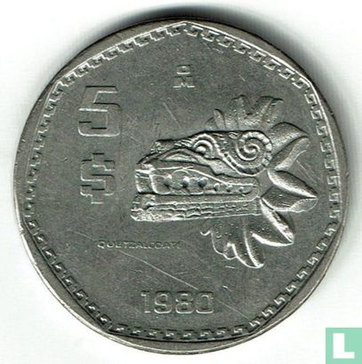 Mexico 5 pesos 1980 "Quetzalcoatl" - Image 1