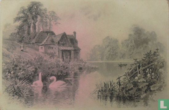 Huis aan het water met zwanen - Image 1