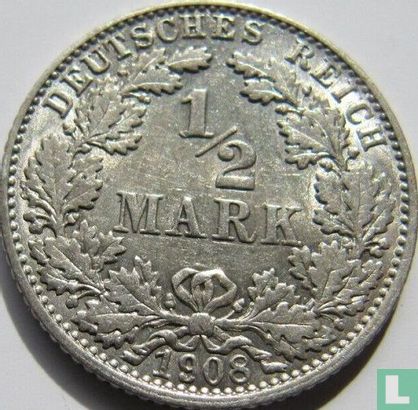 Duitse Rijk ½ mark 1908 (E) - Afbeelding 1
