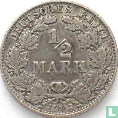 Duitse Rijk ½ mark 1908 (D) - Afbeelding 1
