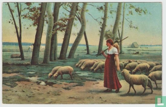 Painting Fine Arts Henri Lerolle Auf dem Lande In the Country Woman Leading Sheep Stengel 1927 Postcard - Bild 1