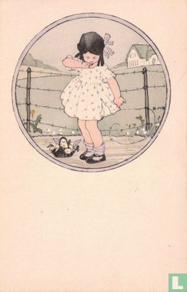 Meisje voor hek van prikkeldraad - Afbeelding 1