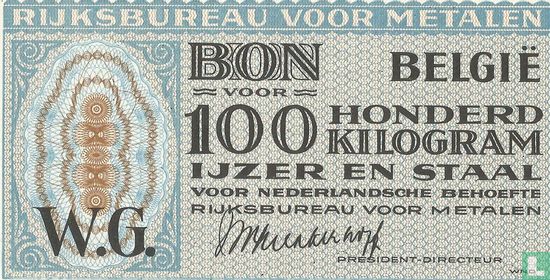 Belgien - Nationales Amt für Metalle 100 Kilogramm Eisen und Stahl 1945 - Bild 1