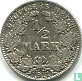 Duitse Rijk ½ mark 1911 (J) - Afbeelding 1