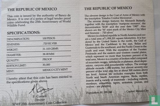 Mexico 100 pesos 1987 (PROOF) "25th anniversary of World Wildlife Fund" - Afbeelding 3