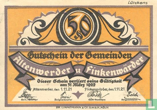  Altenwerder u. Finkenwärder - 50 Pfennig (1) 1921 - Afbeelding 1