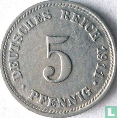 Duitse Rijk 5 pfennig 1911 (D) - Afbeelding 1