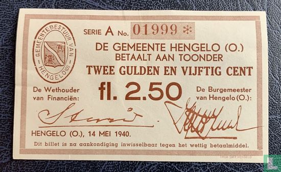 Emergency money 2.5 Gulden Hengelo (Not validated) PL565.2.b - Image 1
