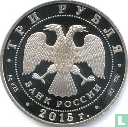 Russia 3 rubles 2015 (PROOF) "50th anniversary First man to go out into space" - Image 1