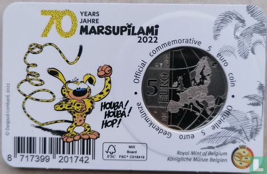 België 5 euro 2022 (coincard - gekleurd) "70 years Marsupilami" - Afbeelding 2