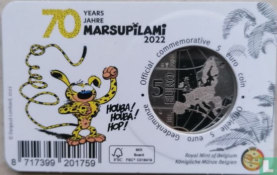 Belgien 5 Euro 2022 (Coincard - ungefärbte) "70 years Marsupilami" - Bild 2
