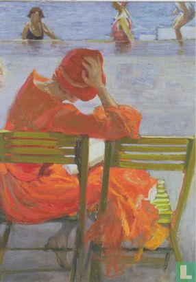 Lesendes Mädchen im roten Kleid am Schwimmbecken, (1936) - Image 1