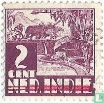 Unbedrucktes 'Repoeblik Indonesia' mit 2 roten Streifen von Ned. Indien