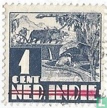 Unbedrucktes 'Repoeblik Indonesia' mit 2 roten Streifen von Ned. Indien