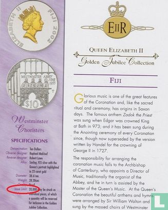 Fiji 10 dollars 2002 (PROOF) "50th anniversary Accession of Queen Elizabeth II - Westminster Abbey choristers" - Image 3