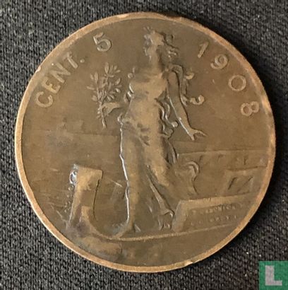 Italie 5 centesimi 1908 - Image 1
