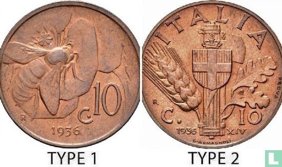 Italien 10 Centesimi 1936 (Typ 2) - Bild 3
