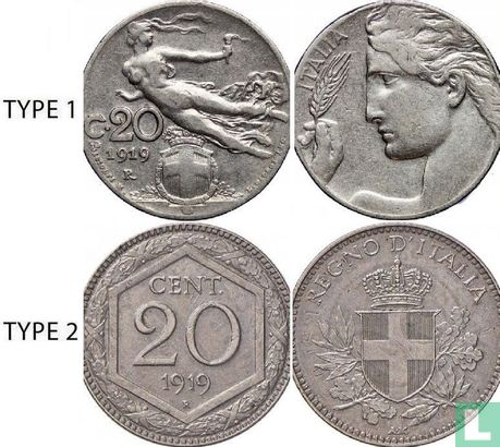 Italien 20 Centesimi 1919 (Typ 2 - gerippten Rand) - Bild 3
