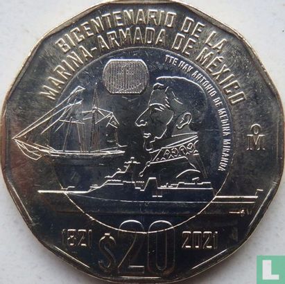 Mexique 20 pesos 2021 "Bicentenary of the Mexican Navy" - Image 1